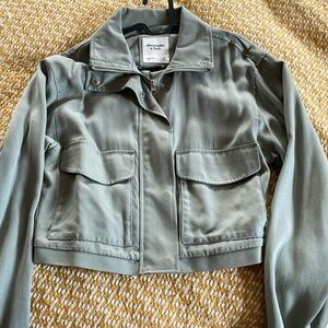 Abercrombie & Fitch Cropped Drapey Bomber Jacket Olive Green XS